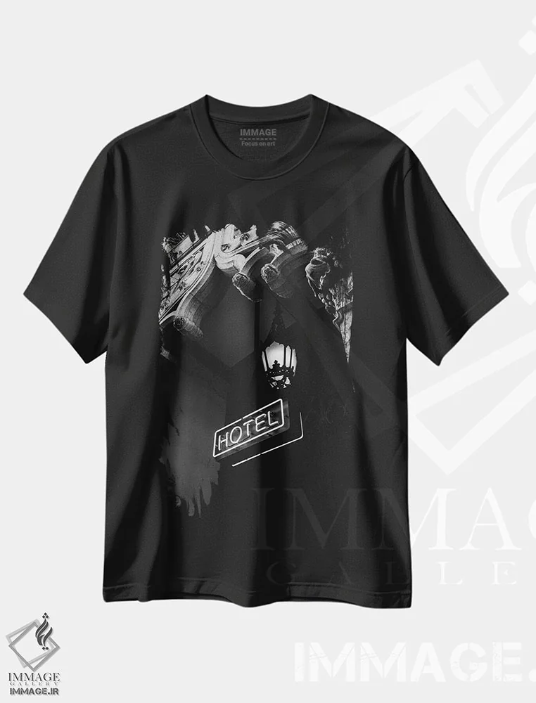 تیشرت مشکی طرح دار هتل لس آنجلس، دکوراسیون جایگزین اثر بثانی یانگ | immage.ir