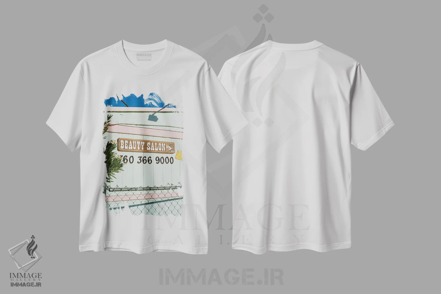 تیشرت سفید طرح دار سالن زیبایی جاشوا تری روی نگاتیو، مدیوم اثر بثانی یانگ | immage.ir
