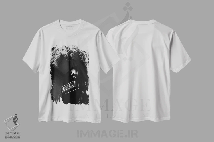 تیشرت سفید طرح دار هتل لس آنجلس، دکوراسیون جایگزین اثر بثانی یانگ | فروشگاه ایماژ