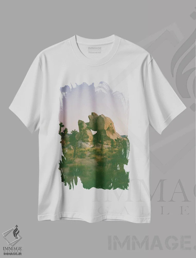 تیشرت سفید طرح دار شفق جاشوا تری روی نگاتیو، مدیوم اثر بثانی یانگ | فروشگاه ایماژ