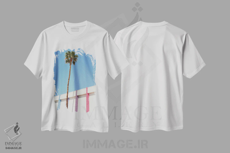 تیشرت سفید طرح دار پالم اسپرینگز ۲ روی نگاتیو، مدیوم اثر بثانی یانگ | immage.ir