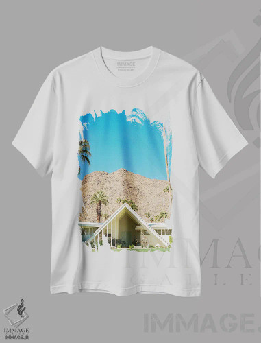 تیشرت سفید طرح دار معماری پالم اسپرینگز ۳ روی نگاتیو، مدیوم اثر بثانی یانگ | فروشگاه ایماژ
