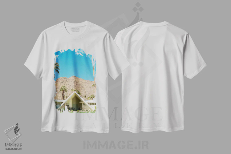 تیشرت سفید طرح دار معماری پالم اسپرینگز ۳ روی نگاتیو، مدیوم اثر بثانی یانگ | فروشگاه ایماژ