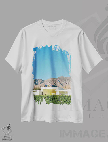 تیشرت سفید طرح دار معماری پالم اسپرینگز روی نگاتیو، مدیوم اثر بثانی یانگ | فروشگاه ایماژ