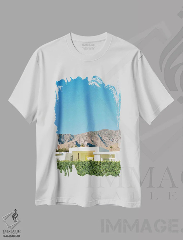 تیشرت سفید طرح دار معماری پالم اسپرینگز روی نگاتیو، مدیوم اثر بثانی یانگ | فروشگاه ایماژ