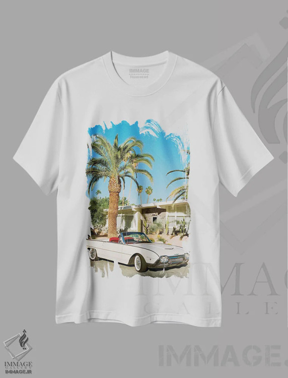 تیشرت سفید طرح دار تاندر برد پالم اسپرینگز روی نگاتیو، مدیوم اثر بثانی یانگ | immage.ir