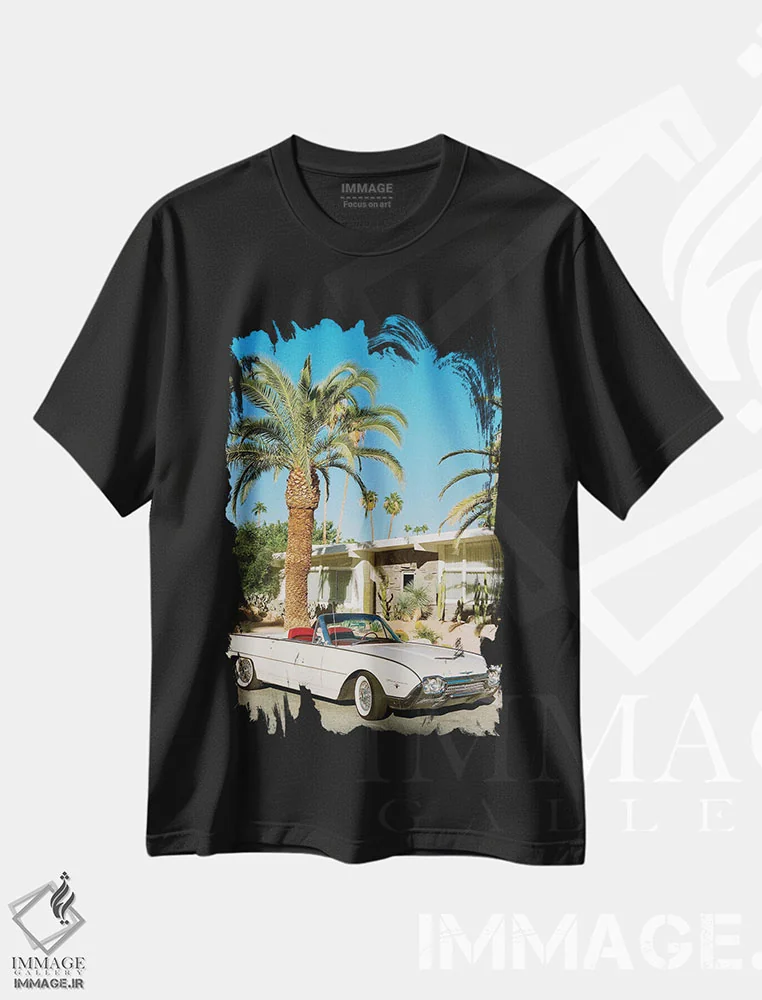 تیشرت مشکی طرح دار تاندر برد پالم اسپرینگز روی نگاتیو، مدیوم اثر بثانی یانگ | فروشگاه ایماژ