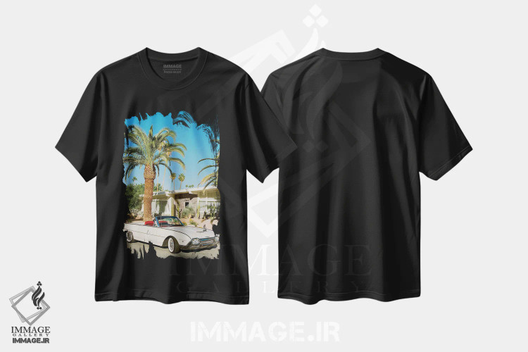 تیشرت مشکی طرح دار تاندر برد پالم اسپرینگز روی نگاتیو، مدیوم اثر بثانی یانگ | فروشگاه ایماژ