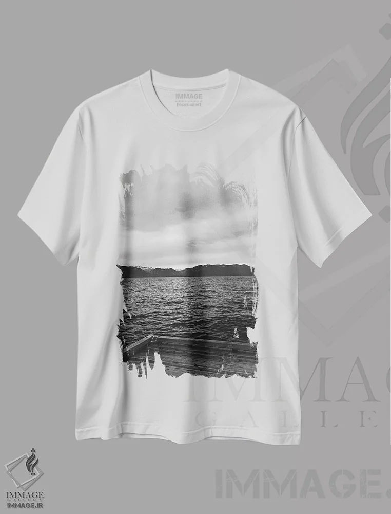 تیشرت سفید طرح دار دریاچه تاهو ۸، عکاسی سیاه و سفید اثر بثانی یانگ | immage.ir