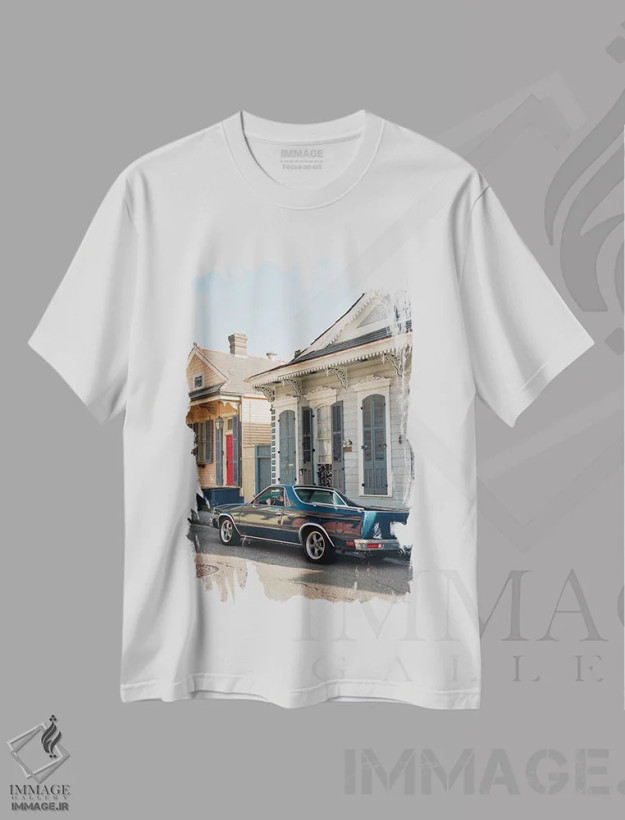تیشرت سفید طرح دار سواری نیواورلئان ۲ روی نگاتیو، مدیوم اثر بثانی یانگ | فروشگاه ایماژ
