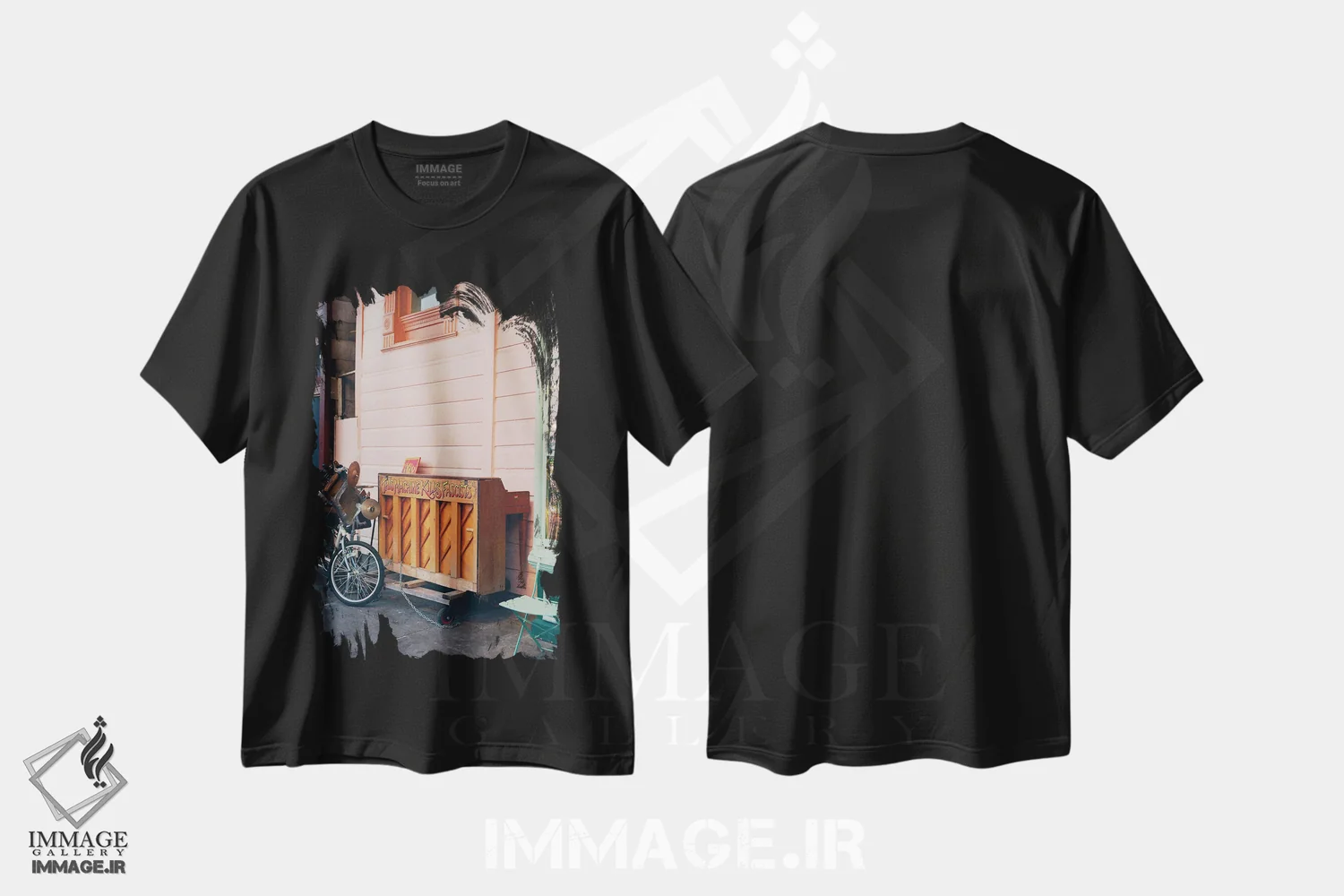 تیشرت مشکی طرح دار هنر خیابانی نیواورلئان ۱۷ روی نگاتیو، مدیوم اثر بثانی یانگ | فروشگاه ایماژ