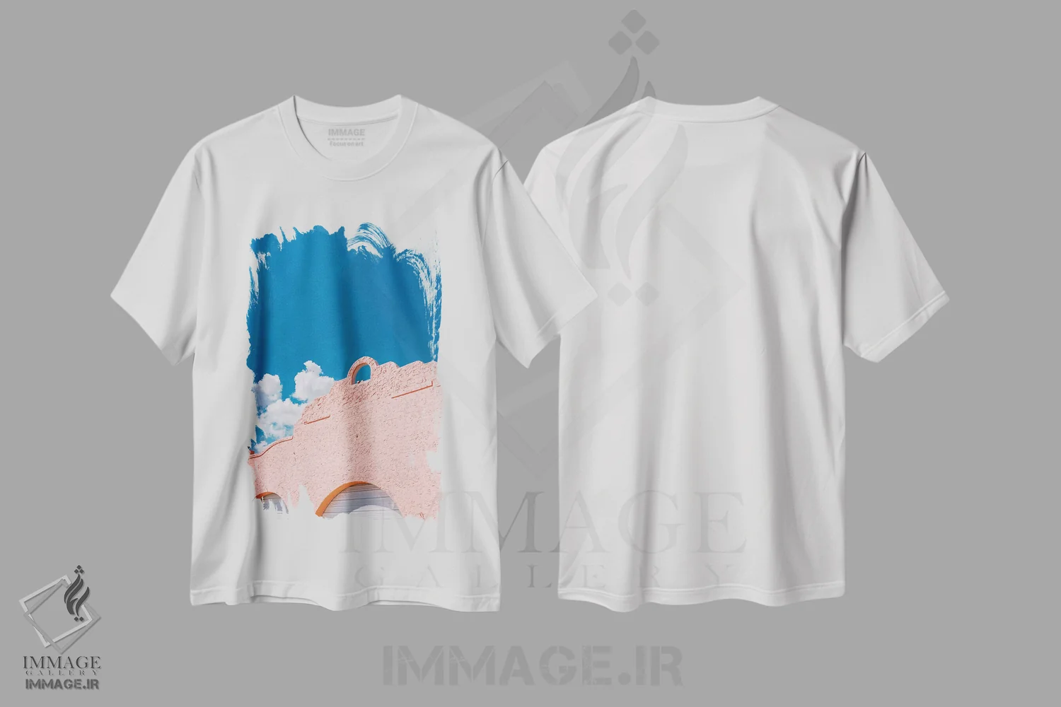 تیشرت سفید طرح دار صورتی + آبی، مدیوم اثر بثانی یانگ | immage.ir