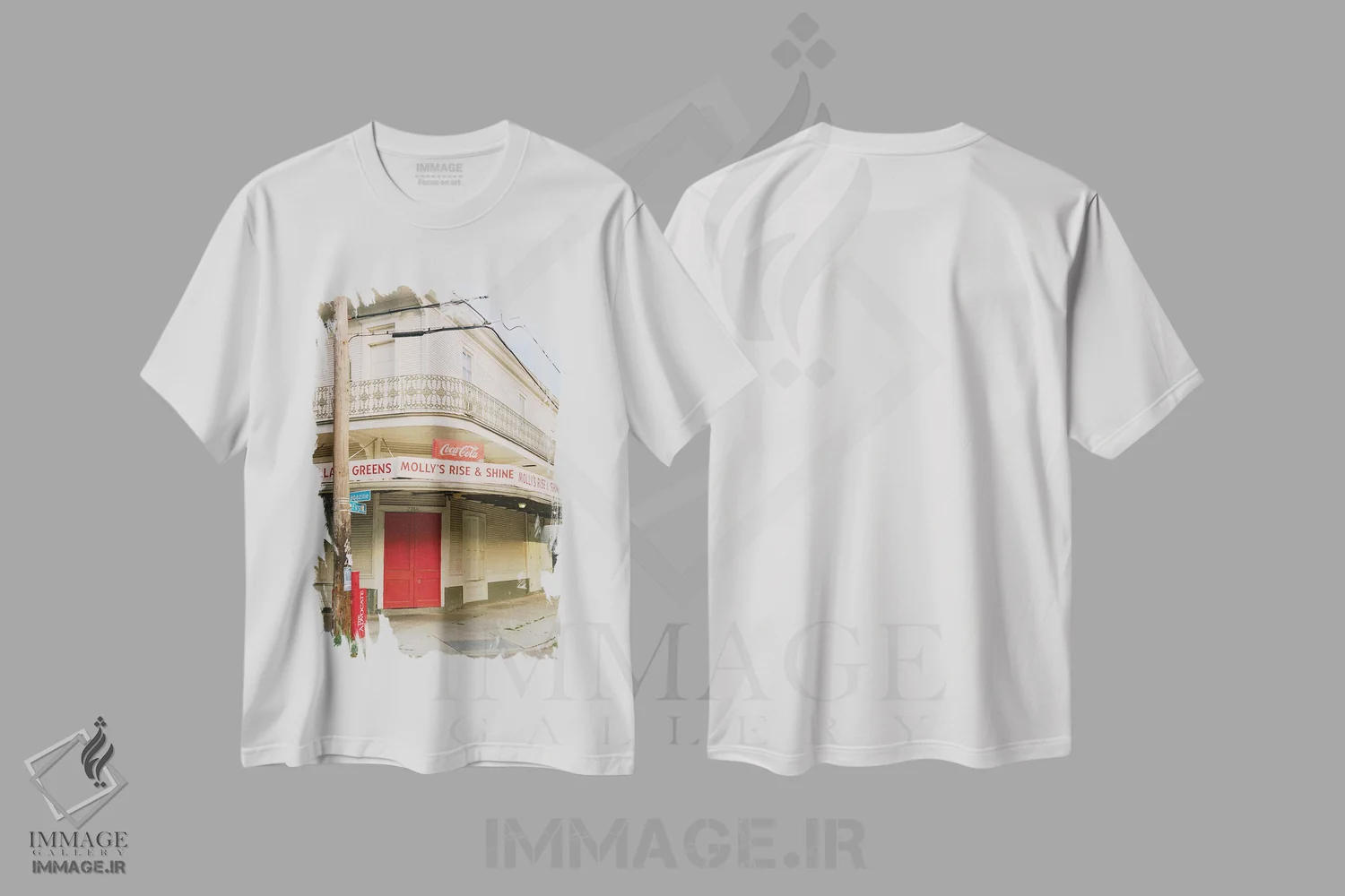 تیشرت سفید طرح دار رستوران نیواورلئان روی نگاتیو، مدیوم اثر بثانی یانگ | immage.ir