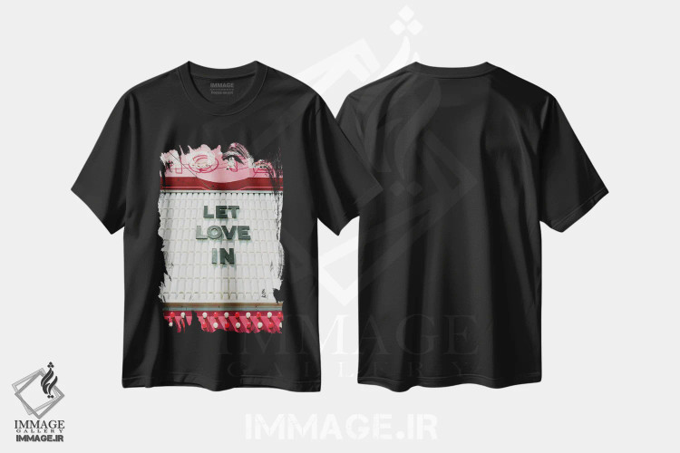 تیشرت مشکی طرح دار عشق را بپذیر روی نگاتیو، مدیوم اثر بثانی یانگ | فروشگاه ایماژ