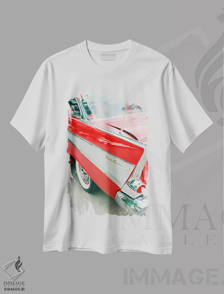 تیشرت سفید طرح دار خودروی کلاسیک، مدیوم اثر بثانی یانگ | فروشگاه ایماژ