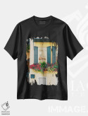 تیشرت مشکی طرح دار معماری چارلستون روی نگاتیو، مدیوم اثر بثانی یانگ | فروشگاه ایماژ