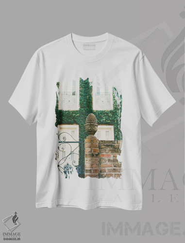 تیشرت سفید طرح دار معماری چارلستون ۷ روی نگاتیو، مدیوم اثر بثانی یانگ | فروشگاه ایماژ