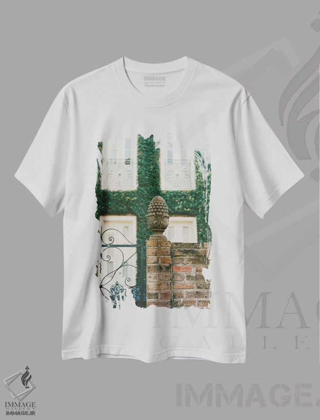 تیشرت سفید طرح دار معماری چارلستون ۷ روی نگاتیو، مدیوم اثر بثانی یانگ | فروشگاه ایماژ