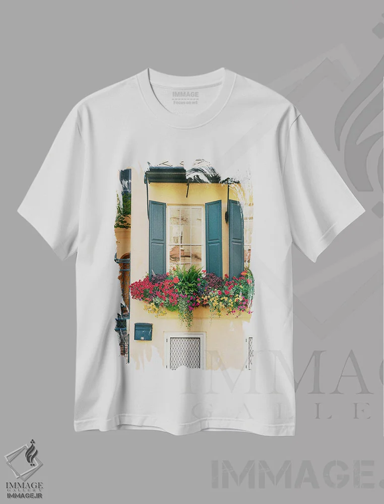 تیشرت سفید طرح دار معماری چارلستون روی نگاتیو، مدیوم اثر بثانی یانگ | immage.ir