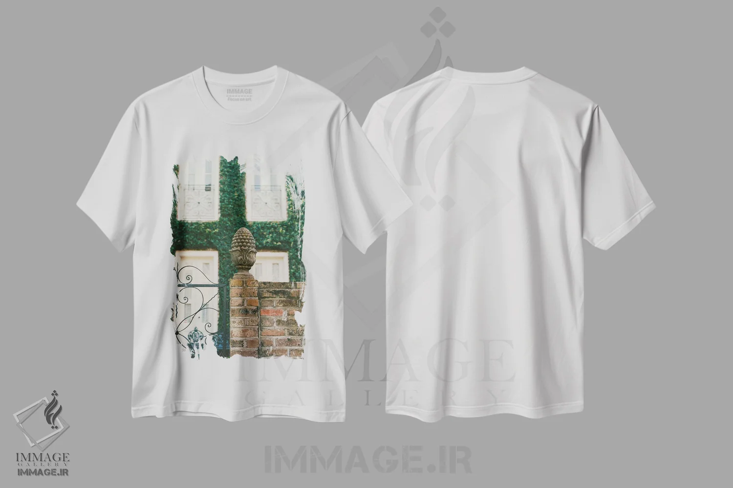 تیشرت سفید طرح دار معماری چارلستون ۷ روی نگاتیو، مدیوم اثر بثانی یانگ | فروشگاه ایماژ
