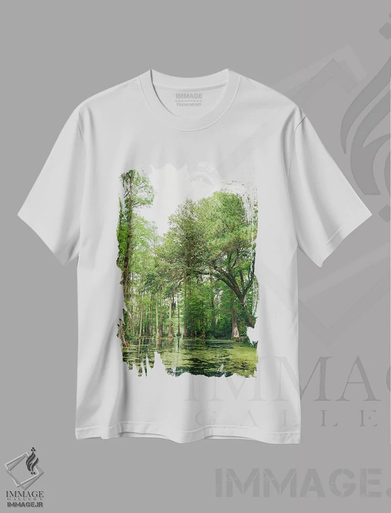 تیشرت سفید طرح دار باغ سرو چارلستون ۲ روی نگاتیو، مدیوم اثر بثانی یانگ | immage.ir