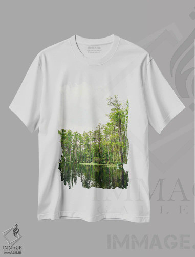تیشرت سفید طرح دار باغ سرو چارلستون ۵ روی نگاتیو، مدیوم اثر بثانی یانگ | فروشگاه ایماژ