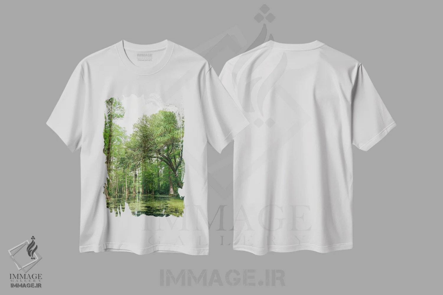 تیشرت سفید طرح دار باغ سرو چارلستون ۲ روی نگاتیو، مدیوم اثر بثانی یانگ | immage.ir