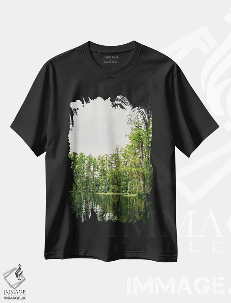 تیشرت مشکی طرح دار باغ سرو چارلستون ۵ روی نگاتیو، مدیوم اثر بثانی یانگ | immage.ir