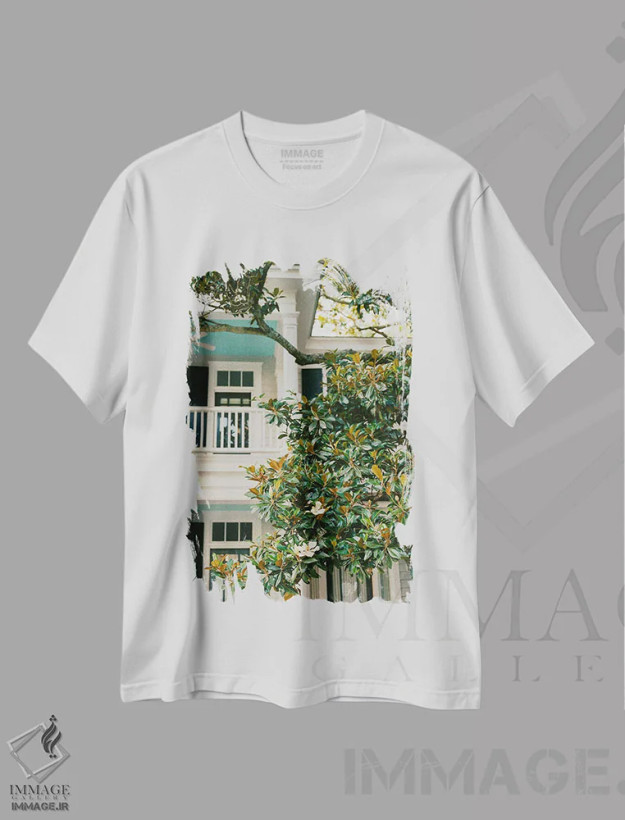 تیشرت سفید طرح دار درخت مگنولیا چارلستون، مدیوم اثر بثانی یانگ | فروشگاه ایماژ