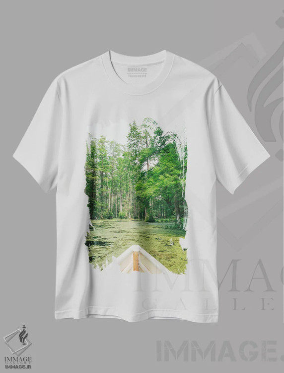 تیشرت سفید طرح دار باغ سرو چارلستون روی نگاتیو، مدیوم اثر بثانی یانگ | immage.ir