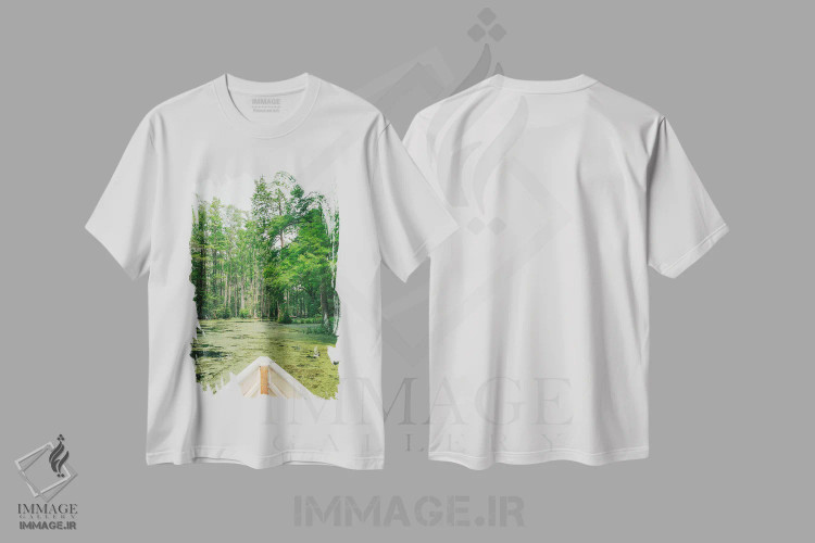 تیشرت سفید طرح دار باغ سرو چارلستون روی نگاتیو، مدیوم اثر بثانی یانگ | immage.ir