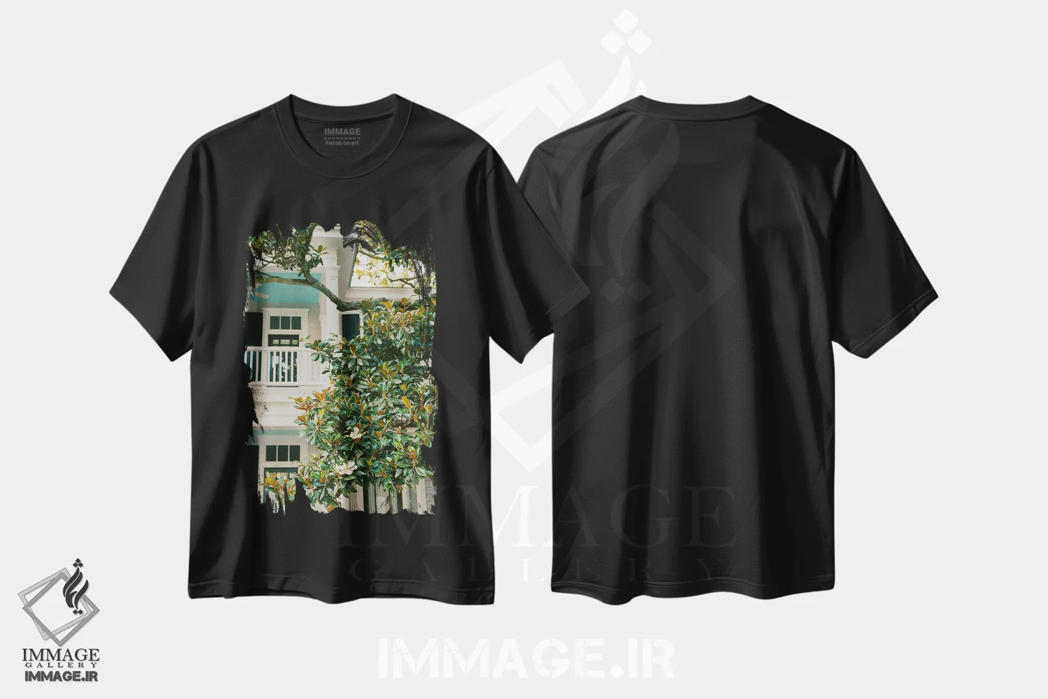 تیشرت مشکی طرح دار درخت مگنولیا چارلستون، مدیوم اثر بثانی یانگ | immage.ir