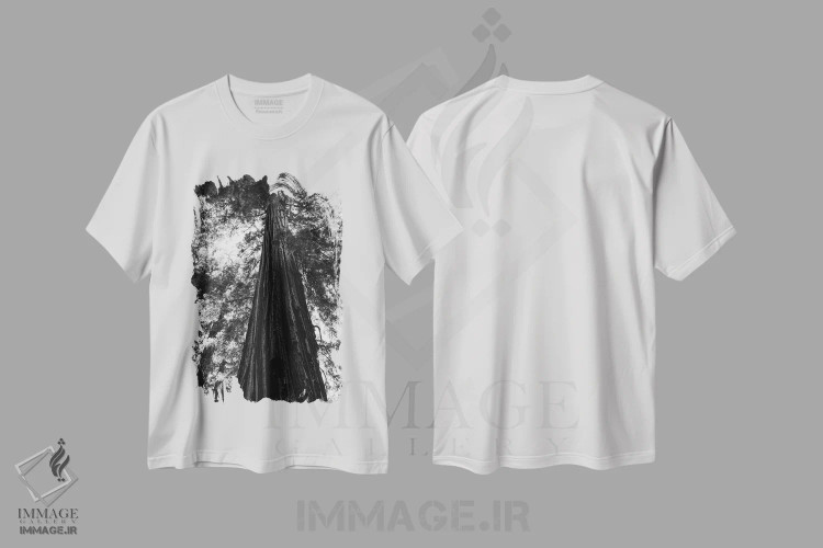 تیشرت سفید طرح دار جنگل ردوود ۱۶، عکاسی سیاه و سفید اثر بثانی یانگ | immage.ir