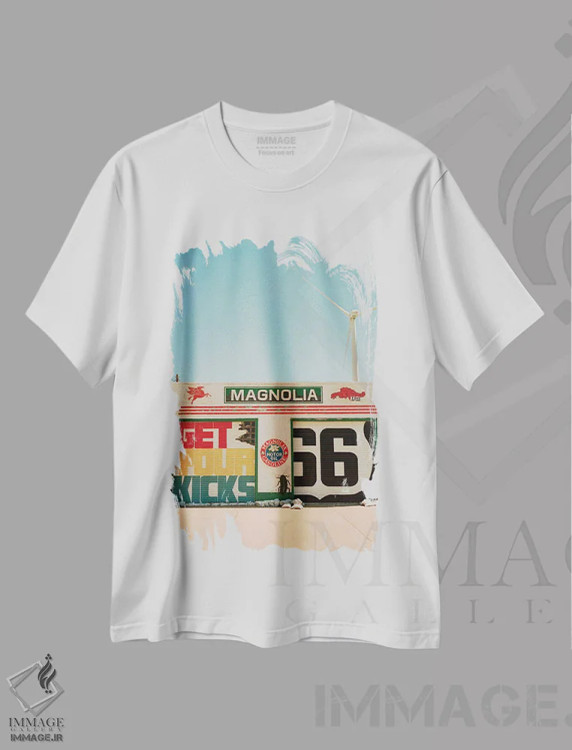 تیشرت سفید طرح دار جاده ۶۶ شماره ۶، مدیوم اثر بثانی یانگ | فروشگاه ایماژ