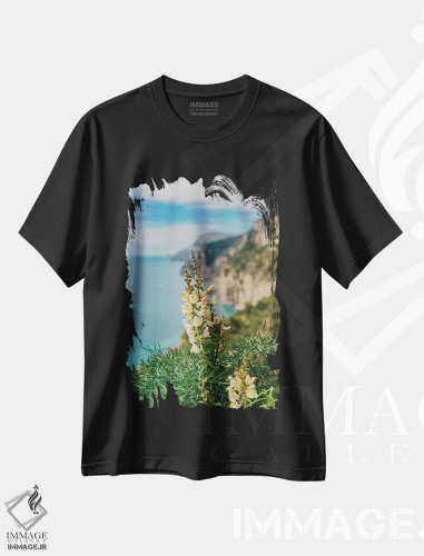 تیشرت مشکی طرح دار شکوفه های ساحل آمالفی ۱، مدیوم اثر بثانی یانگ | فروشگاه ایماژ