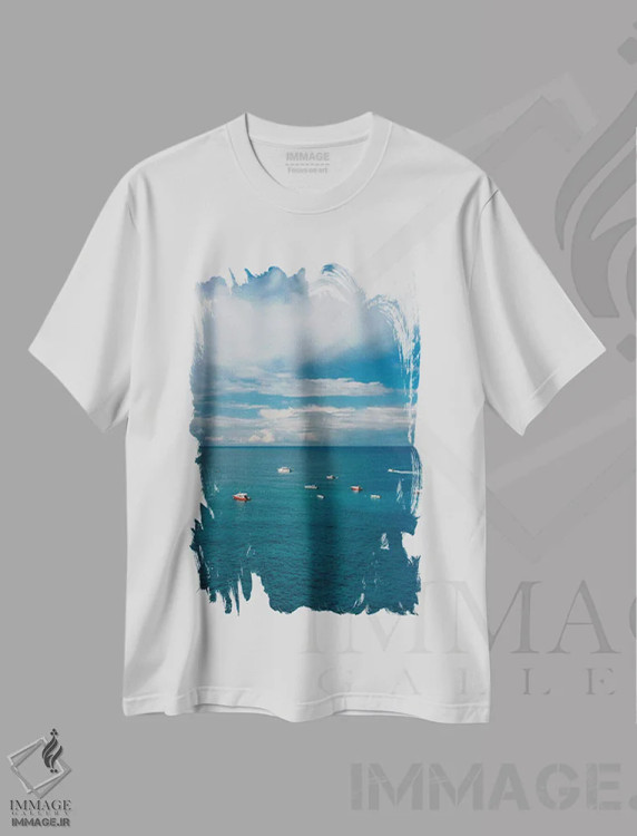 تیشرت سفید طرح دار قایق های ساحل آمالفی شماره سه، مدیوم اثر بثانی یانگ | immage.ir