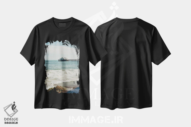 تیشرت مشکی طرح دار اسکلهٔ مالیبو شماره پنج، مدیوم اثر بثانی یانگ | immage.ir