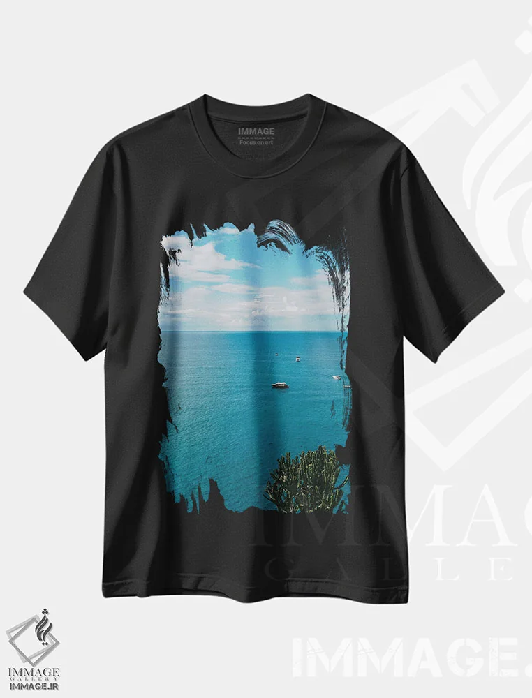تیشرت مشکی طرح دار قایق های ساحل آمالفی شماره پنج، مدیوم اثر بثانی یانگ | فروشگاه ایماژ