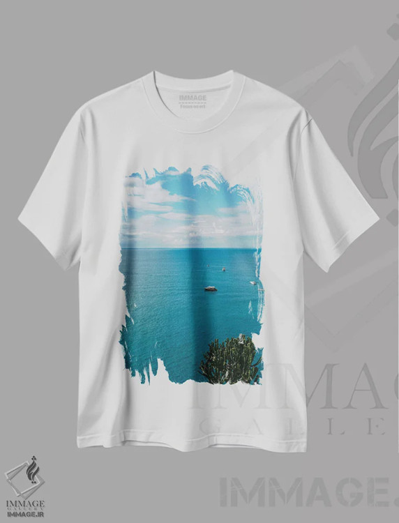 تیشرت سفید طرح دار قایق های ساحل آمالفی شماره پنج، مدیوم اثر بثانی یانگ | immage.ir