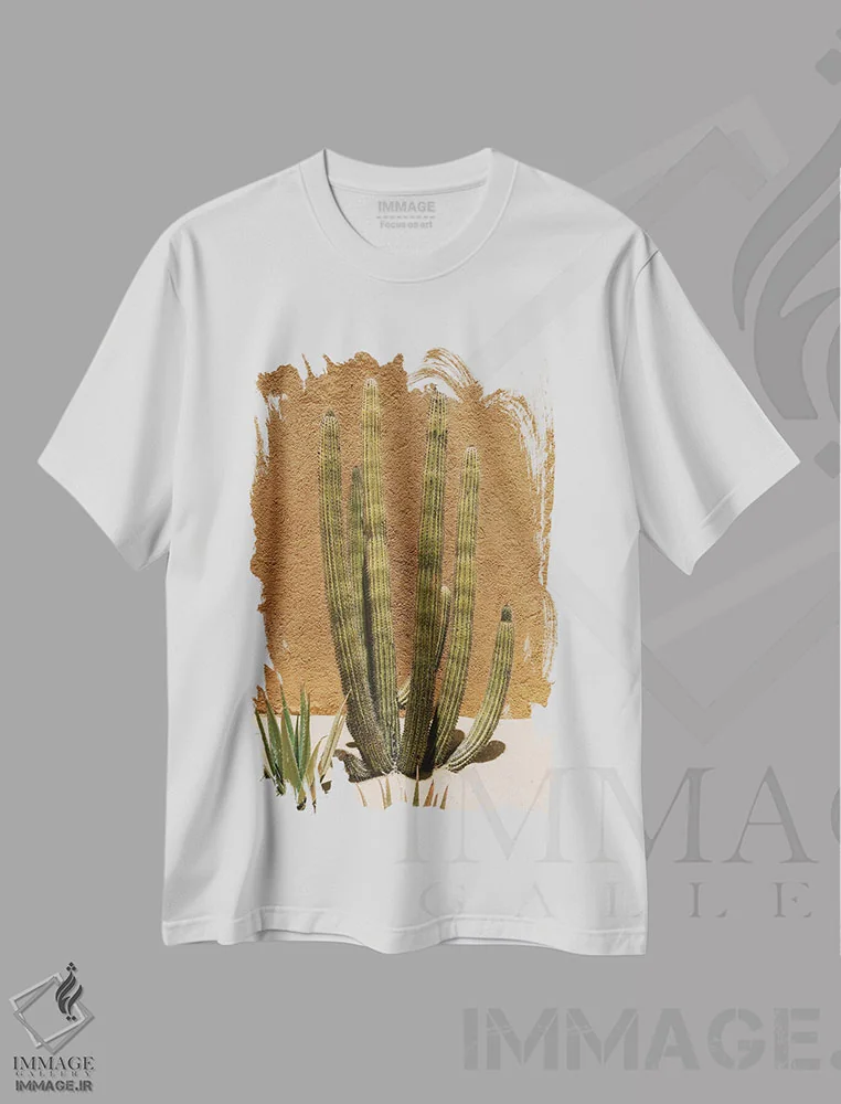 تیشرت سفید طرح دار کاکتوس کابو شماره دو، مدیوم اثر بثانی یانگ | فروشگاه ایماژ
