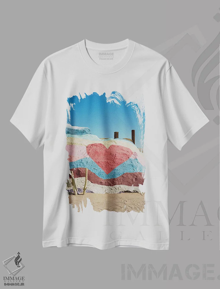 تیشرت سفید طرح دار قلب کوه نجات، مدیوم اثر بثانی یانگ | فروشگاه ایماژ