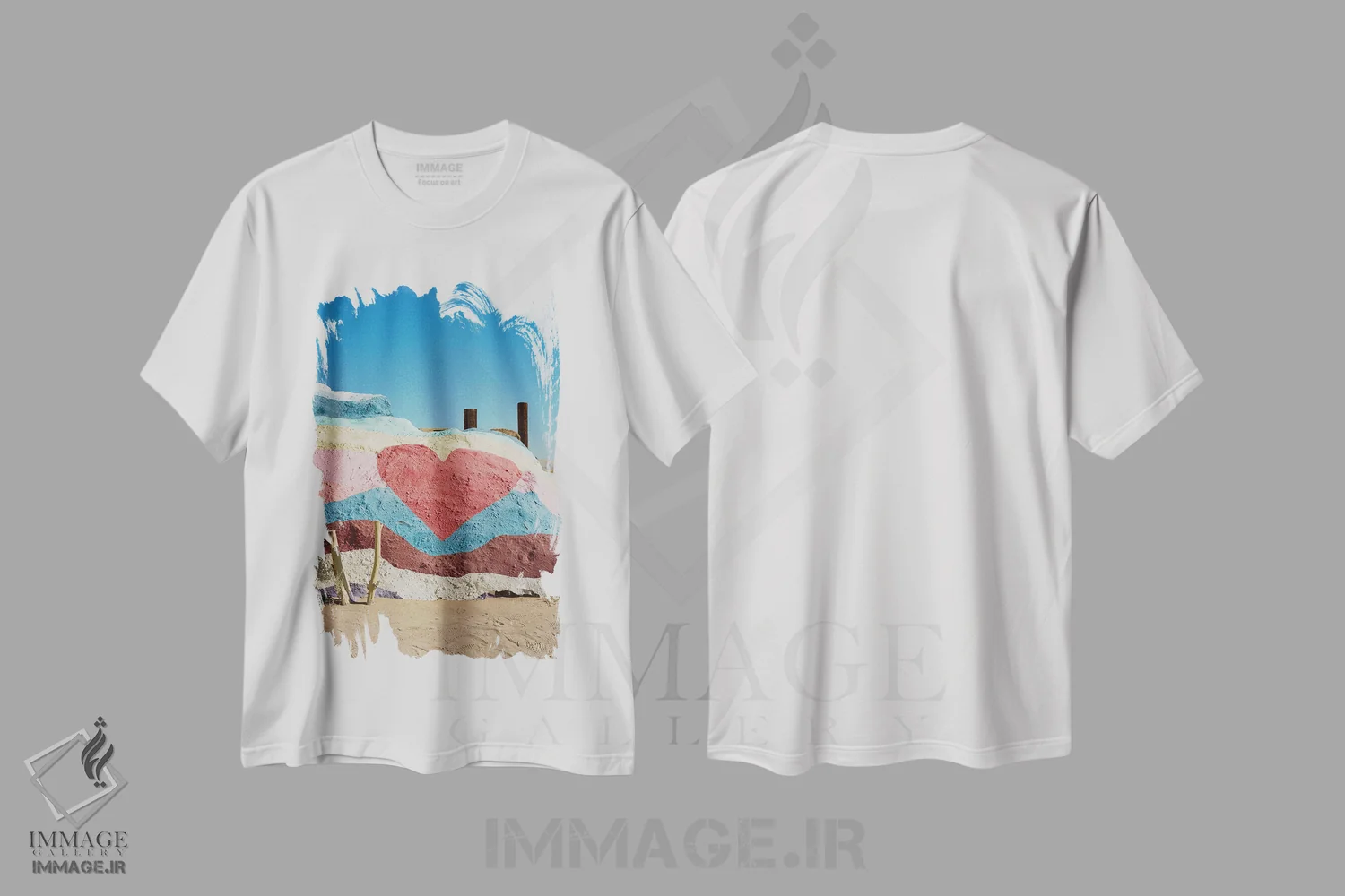تیشرت سفید طرح دار قلب کوه نجات، مدیوم اثر بثانی یانگ | فروشگاه ایماژ