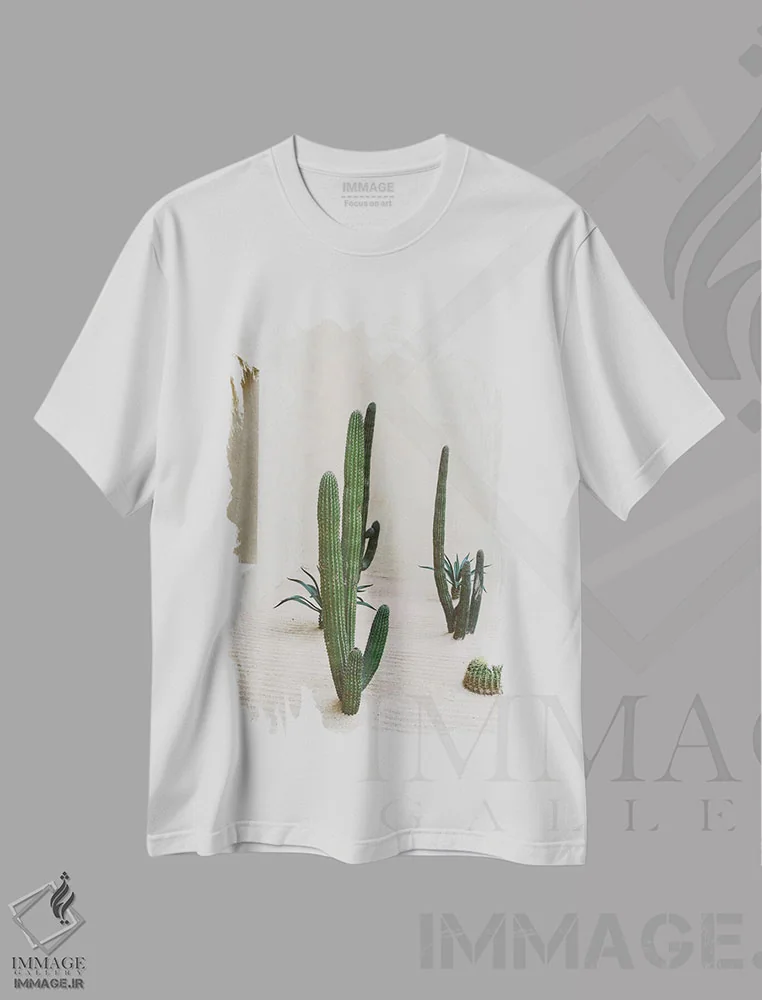 تیشرت سفید طرح دار کاکتوس کابو شماره شش، مدیوم اثر بثانی یانگ | فروشگاه ایماژ