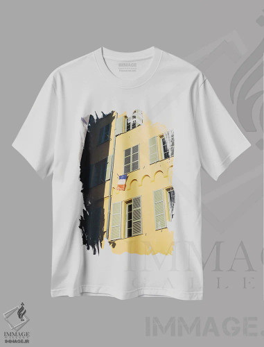 تیشرت سفید طرح دار نیس فرانسه شماره هجده، مدیوم اثر بثانی یانگ | فروشگاه ایماژ