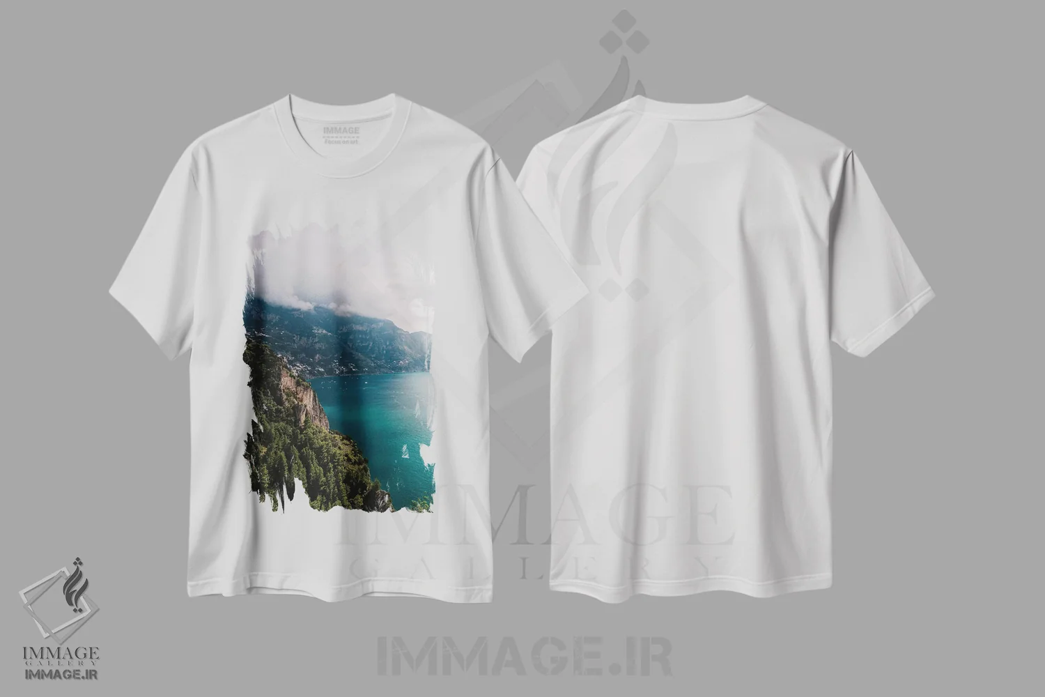 تیشرت سفید طرح دار جاده ساحلی آمالفی شماره پنج، مدیوم اثر بثانی یانگ | فروشگاه ایماژ