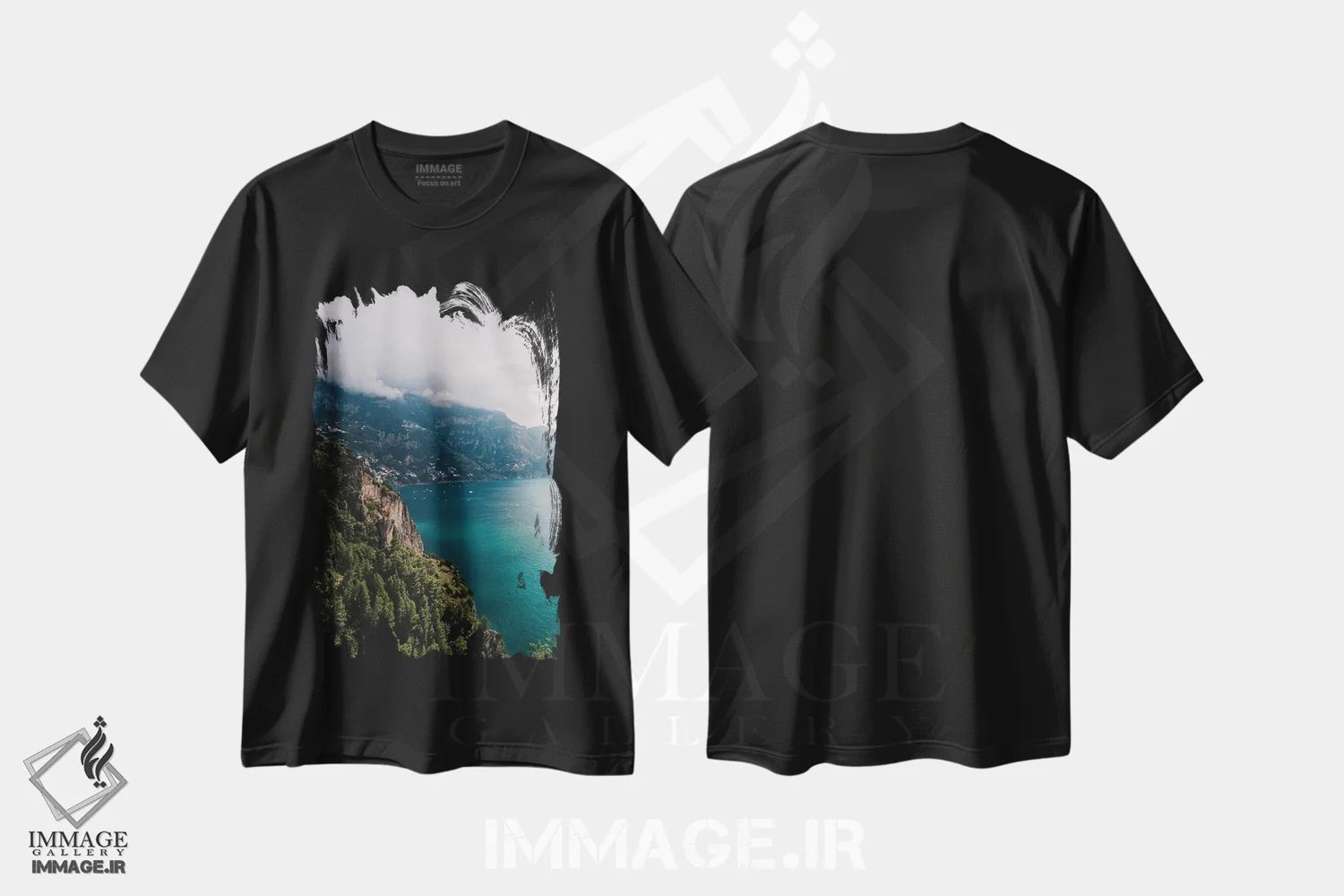 تیشرت مشکی طرح دار جاده ساحلی آمالفی شماره پنج، مدیوم اثر بثانی یانگ | immage.ir