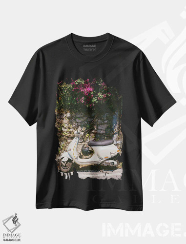 تیشرت مشکی طرح دار رانندگی ساحل آمالفی روی فیلم، مدیوم اثر بثانی یانگ | فروشگاه ایماژ