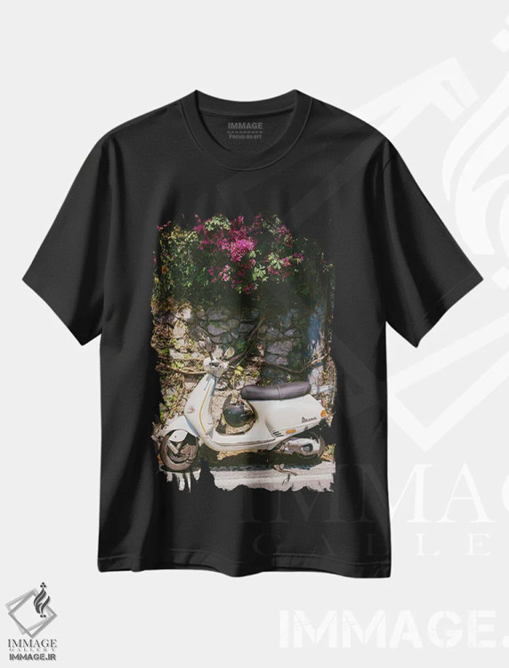تیشرت مشکی طرح دار رانندگی ساحل آمالفی روی فیلم، مدیوم اثر بثانی یانگ | فروشگاه ایماژ