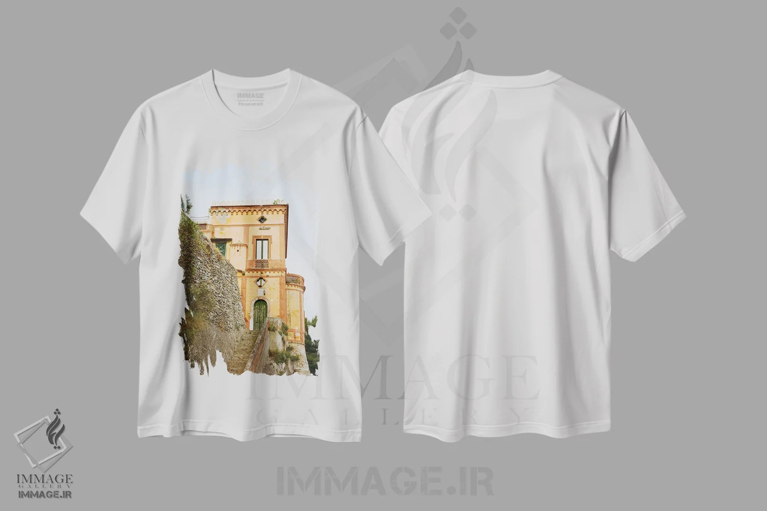 تیشرت سفید طرح دار ویلا ساحل آمالفی شماره سه روی فیلم، مدیوم اثر بثانی یانگ | immage.ir