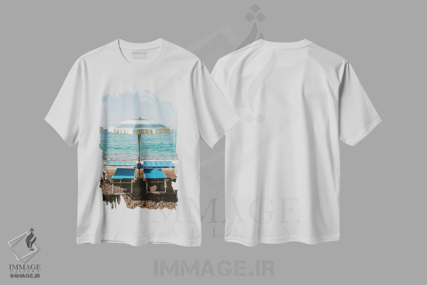 تیشرت سفید طرح دار ساحل پوزیتانو شماره چهار روی فیلم اثر بثانی یانگ | فروشگاه ایماژ